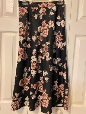 Altar’d State A-Line Midi Skirt in Black with Blush Floral Print